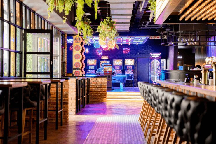 The bar area at Cracker Zac's bowling alley in Rosebank