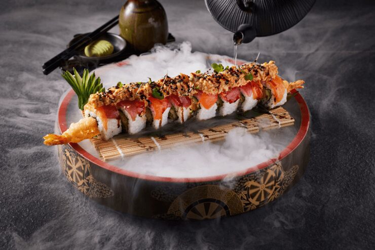 sushi served on a theatrical platter at TANG Johannesburg