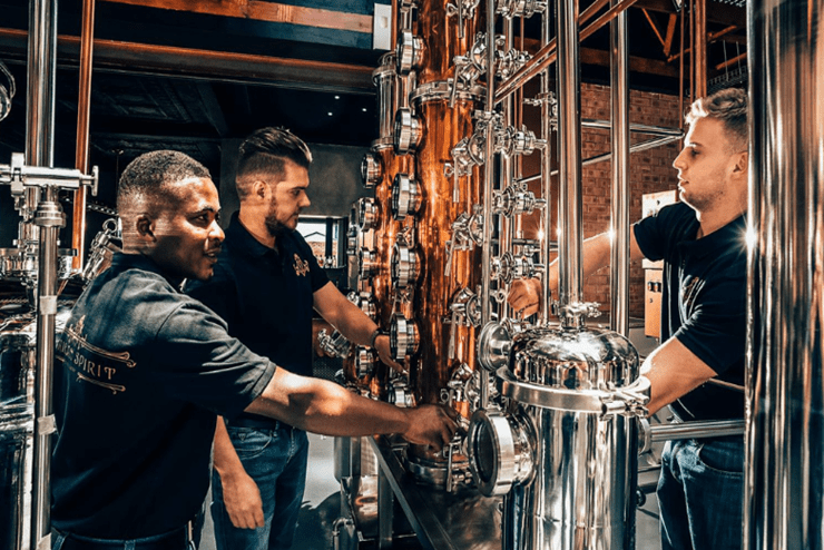 Three professionals working with distillery machines - distilleries