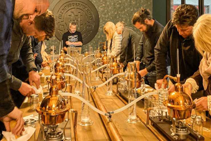 A group of guests crafting their own gin - distilleries