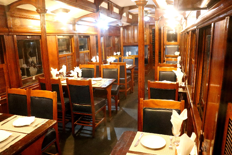 The Haunted Ghost Dinner venue decorated to look like a train cart