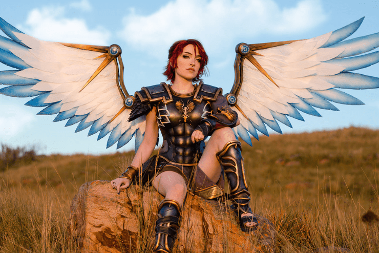 Jinxie Cosplay as Fenyx from the Ubisoft game Immortals Fenyx Rising. Cosplay armour and wings. Local professional cosplayer and Comic Con Winner.