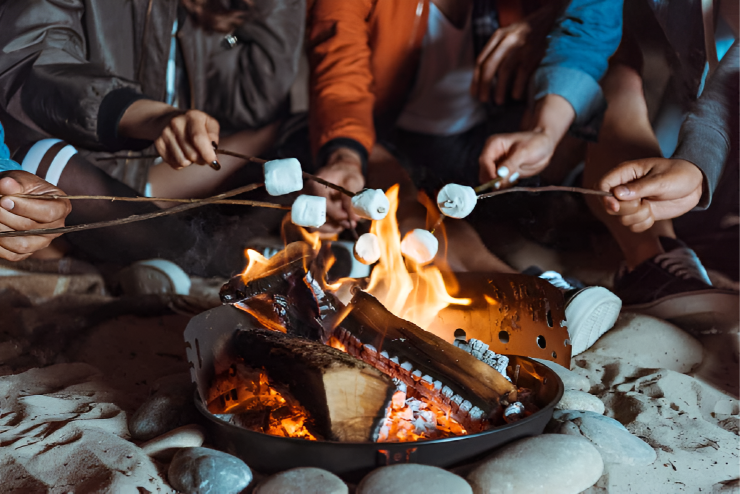 People roast marshamllows around a campfire this weekend in Joburg