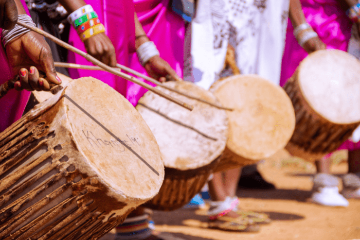 People drumming at the Hoyohoyo Chartwell Lodge Heritag Month Culture Fest