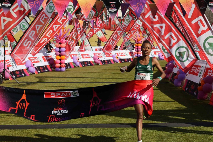 A runner finishing the SPAR Women's Challenge